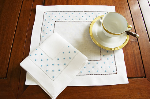 Capri color polka dots linen hemstitch luncheon napkin 14"x14"